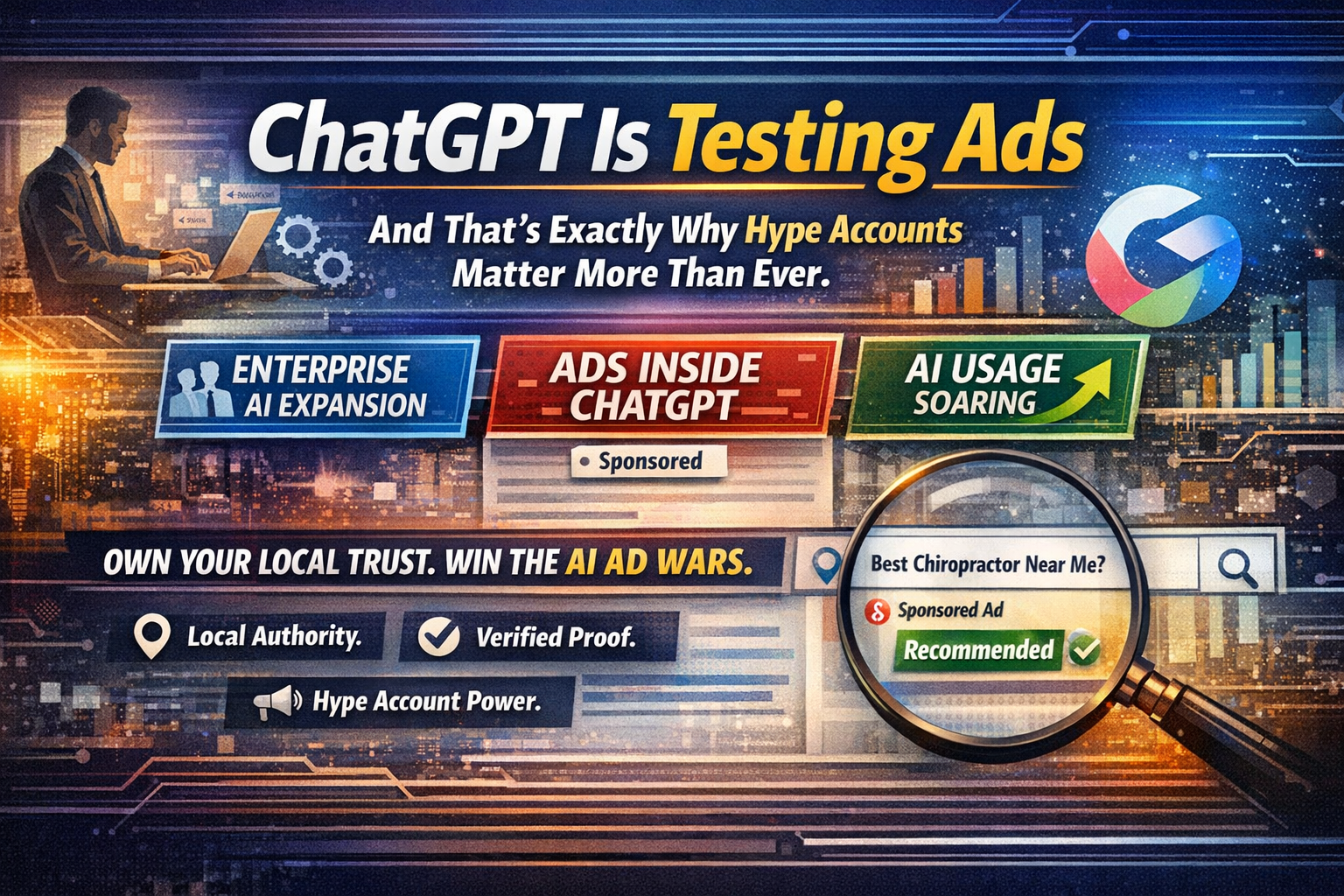 OpenAI Tests Ads in ChatGPT — Why Local Hype Accounts Matter